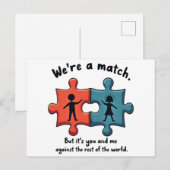 We zijn een match: Perfecte puzzelstuk liefde Briefkaart (Voorkant / Achterkant)