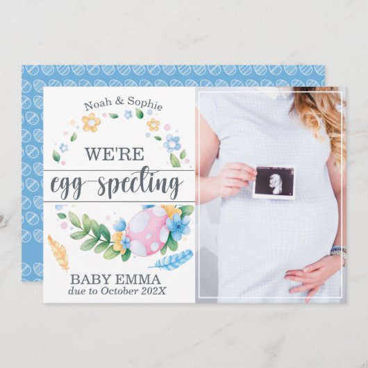 "We zijn ei-speurend" Pasen zwangerschap aankondig Feestdagenkaart (Voorkant / Achterkant)