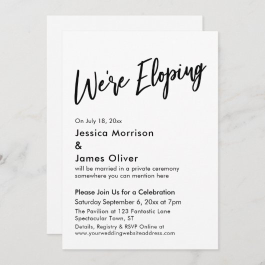 We zijn Eloping Typography, Minimal Handwriting Kaart (Voorkant / Achterkant)