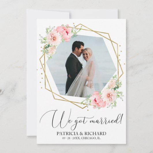 We zijn getrouwd Blush Floral Eloped aankondiging (Voorkant)