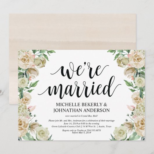 We zijn getrouwd Elopement Ontvangst Uitnodigingsk Kaart (Voorkant / Achterkant)