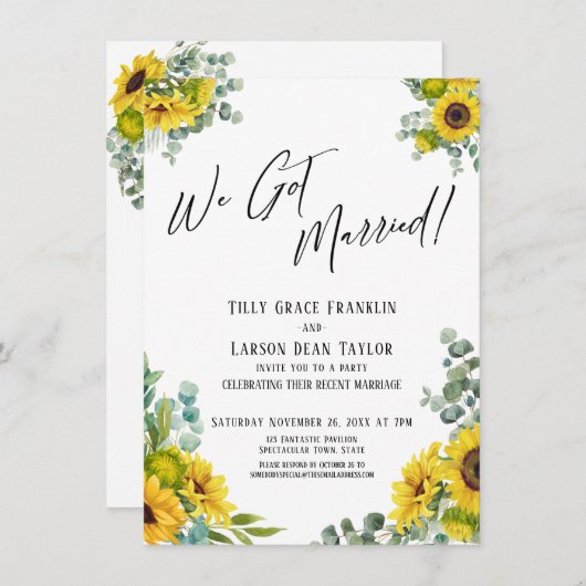 We Zijn Getrouwd! Eucalyptus Zonnebloem Bruiloft Kaart (Voorkant / Achterkant)