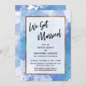 We Zijn Getrouwd Gouden Rand Abstract Blauwe Spatt Kaart (Voorkant / Achterkant)