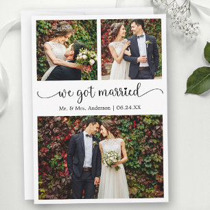 We Zijn Getrouwd Hart Calligrafie 3 Foto's Huwelij Aankondiging