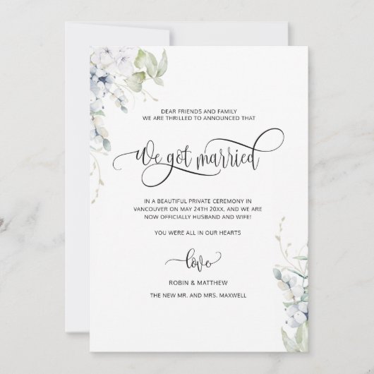 We zijn getrouwd, legant huwelijk aankondiging (Voorkant)