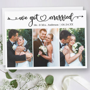 We zijn getrouwd met Calligraphy Heart 3 Photo Wed Aankondiging