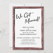 We zijn getrouwd. Roos Gold Glitter Reception-only Kaart (Voorkant)