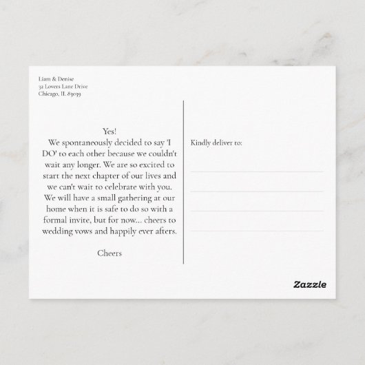 We zijn getrouwd script bruiloft aankondiging Elop Briefkaart (Achterkant)