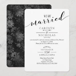 We Zijn Getrouwd Vintage Zwarte Damast Trouwfeest Kaart