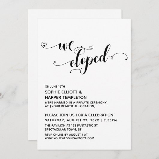 We Zijn Gevlucht Zwart & Wit Script met Hartjes On Kaart (Voorkant / Achterkant)