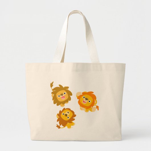 "We zijn hier!!" Cute Cartoon Lions Bag Grote Tote Bag (Voorkant)