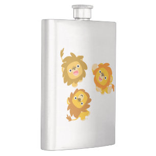 "We zijn hier!!" Cute Cartoon Lions Classic Flask Heupfles
