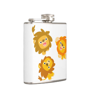 "We zijn hier!!" Cute Cartoon Lions Hip Flask Heupfles