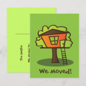 We zijn naar een Treehouse verhuisd. Aankondigingskaart (Voorkant / Achterkant)