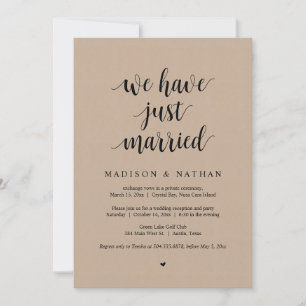 We zijn net getrouwd, Trouw Elopement Feest Uitnod Kaart