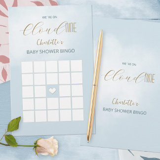 We zijn op Cloud 9 Blue Baby shower Bingo Game