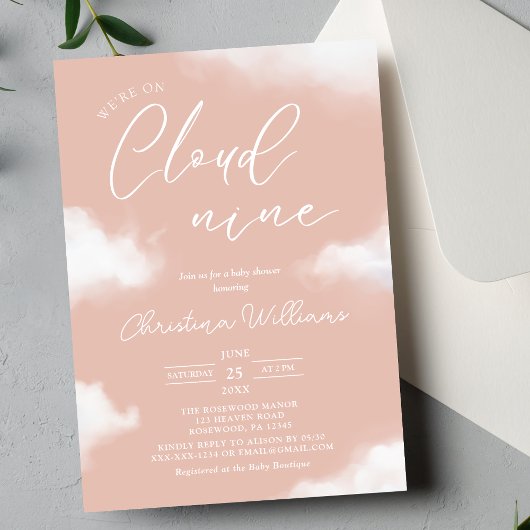 We zijn op Cloud 9 Pink Baby shower Invitation Kaart
