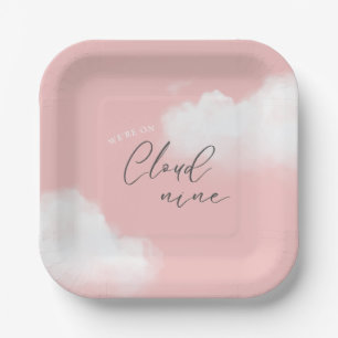 We zijn op Cloud 9 Pink Girl Baby shower Papieren Bordje