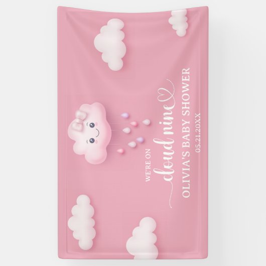 We zijn op cloud negen roze meisje Baby shower Spandoek (Verticaal)