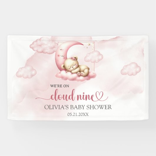We zijn op cloud negen roze meisje Baby shower Spandoek (Horizontaal)