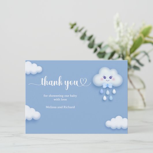 We zijn op cloud negen schattige pluizige cloud Bo Bedankkaart (Staand voorkant)