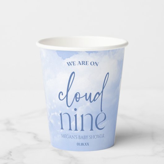We zijn op Cloud Nine Blue Baby shower Papieren Bekers (Achterkant)