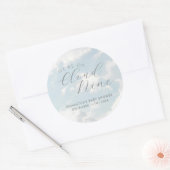 We zijn op Cloud Nine Blue Clouds Baby shower Ronde Sticker (Envelop)