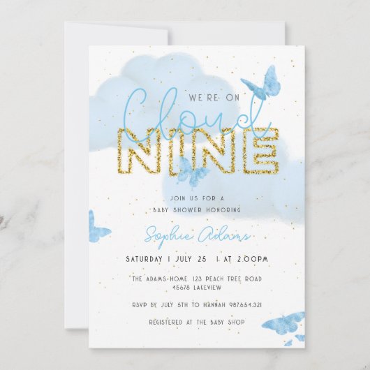 We zijn op Cloud Nine Butterflies Boy Baby shower Kaart (Voorkant)