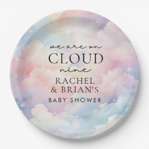 We zijn op Cloud Nine Dreamy Sky Baby shower Papieren Bordje