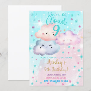 We zijn op Cloud Nine meisje 9e verjaardag uitnodi Kaart
