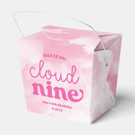 We zijn op Cloud Nine Pink 9th Birthday Party Bedankdoosjes (Achterkant)