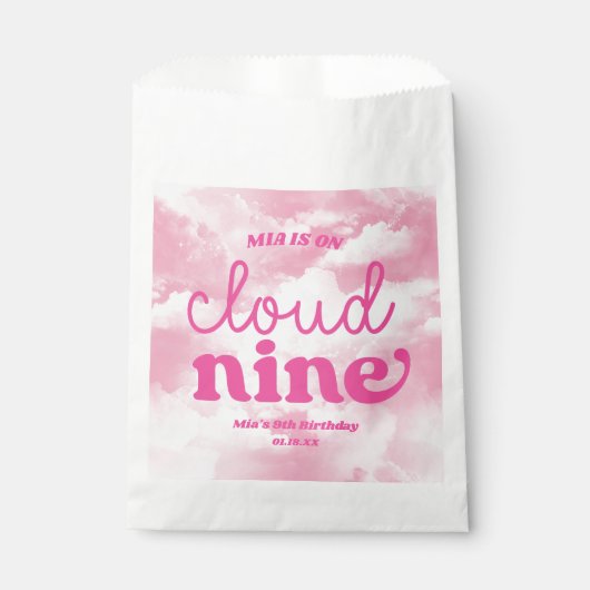 We zijn op Cloud Nine Pink 9th Birthday Party Bedankzakje (Voorkant)