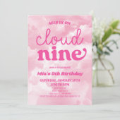 We zijn op Cloud Nine Pink 9th Birthday Party Kaart (Staand voorkant)