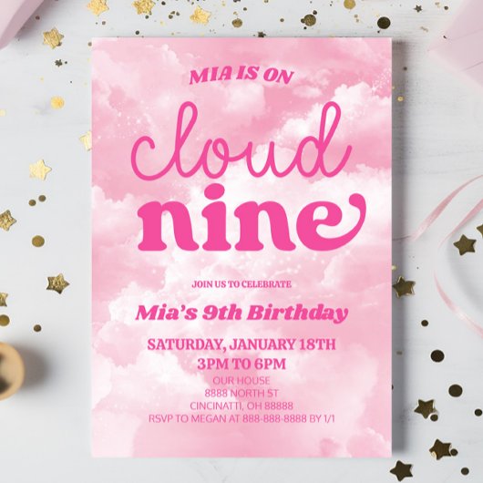 We zijn op Cloud Nine Pink 9th Birthday Party Kaart