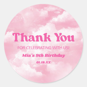 We zijn op Cloud Nine Pink 9th Birthday Party Ronde Sticker