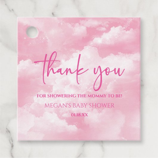 We zijn op Cloud Nine roze Baby shower Bedankjes Labels (Voorkant)