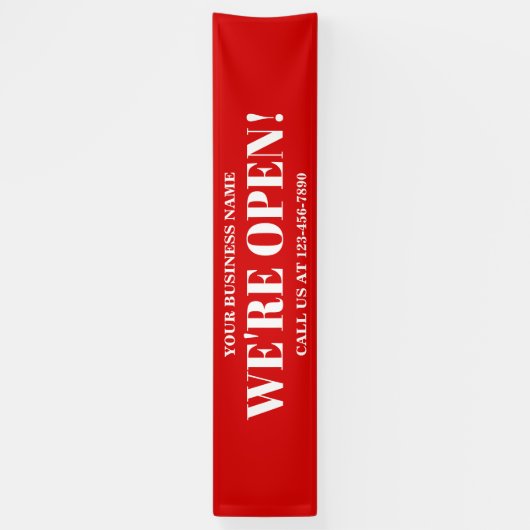 We zijn Open Bold Red Business Spandoek (Verticaal)