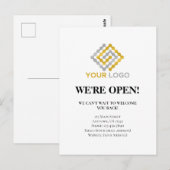 We zijn open Business Reopen Announcement Briefkaart (Voorkant / Achterkant)