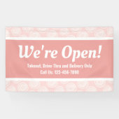 We zijn open-business-roze wervelkolommen spandoek (Horizontaal)