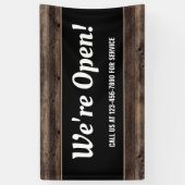 We zijn Open Business Wood Rustic Spandoek (Verticaal)