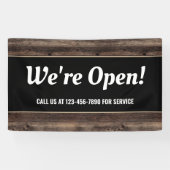 We zijn Open Business Wood Rustic Spandoek (Horizontaal)