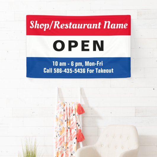 We zijn Open Sign, Bedrijfsnaam, Uurengebruik Spandoek (Insitu)