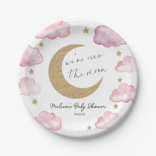 We zijn Over De Maan Roze Celestiale Baby Shower Papieren Bordje
