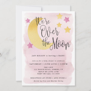 We zijn over de maan, roze Waterverf Baby shower Kaart