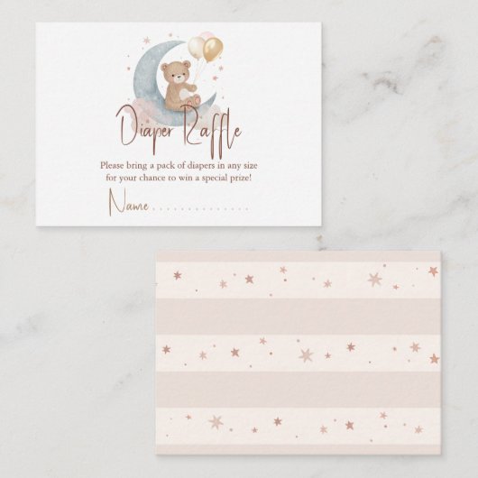 We zijn over de moon Teddy Bear Diaper Raffle Notitiekaartje (Voorkant / Achterkant)