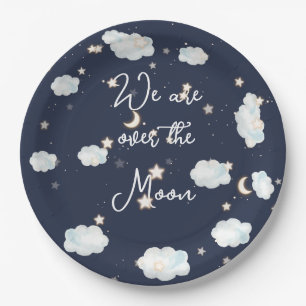 We zijn over de Moon Theme Baby shower Invitation Papieren Bordje