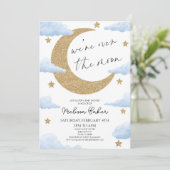 We zijn over het Moon Boho Celestial Baby shower Kaart (Staand voorkant)