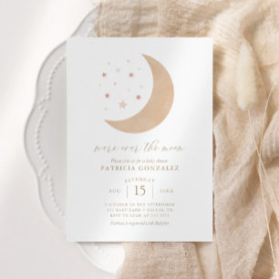 We zijn over het Moon Pink Gold Girl Baby shower I Kaart