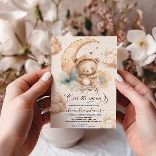 We zijn over het Moon Teddy Bear Baby shower Kaart