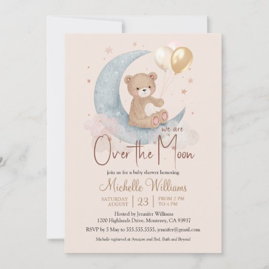We zijn over het Moon Teddy Bear Baby shower Kaart (Voorkant)